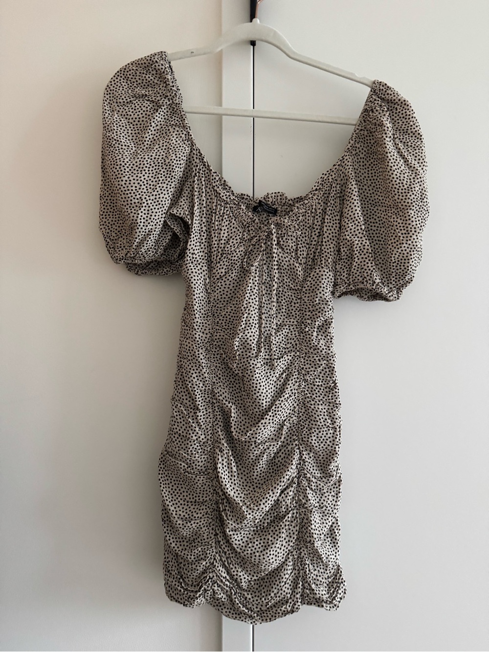 Zara Polka Dot Ruched Puff Sleeve Mini Dress – XS